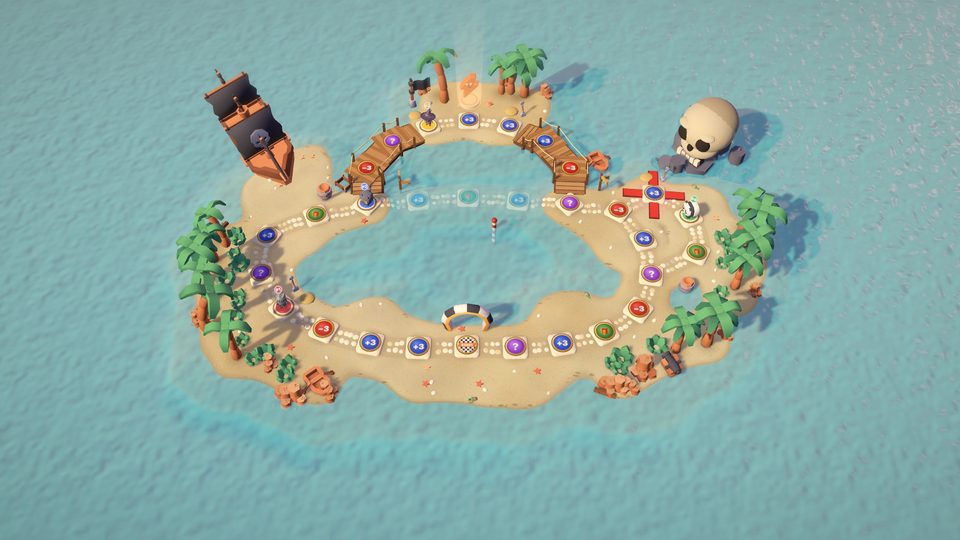 Pirate Cove, a sandy cove with a skull rock