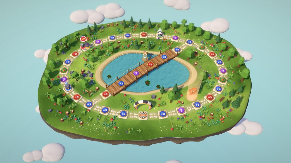 Sunny Isle, a green island board with a lake