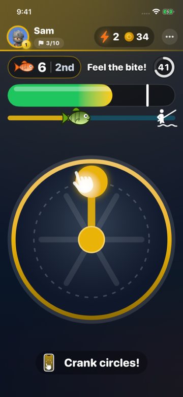 Reel Rumble: crank the phone in circles to reel in a fish