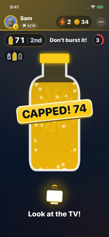 Soda Shake: shake the phone, then cap the bottle in time